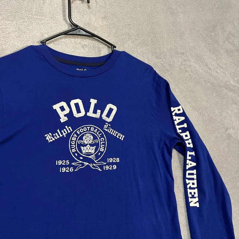 Polo Ralph Lauren Shirt Boys Large Blue Long Sleeve Rugby Football Club Graphic